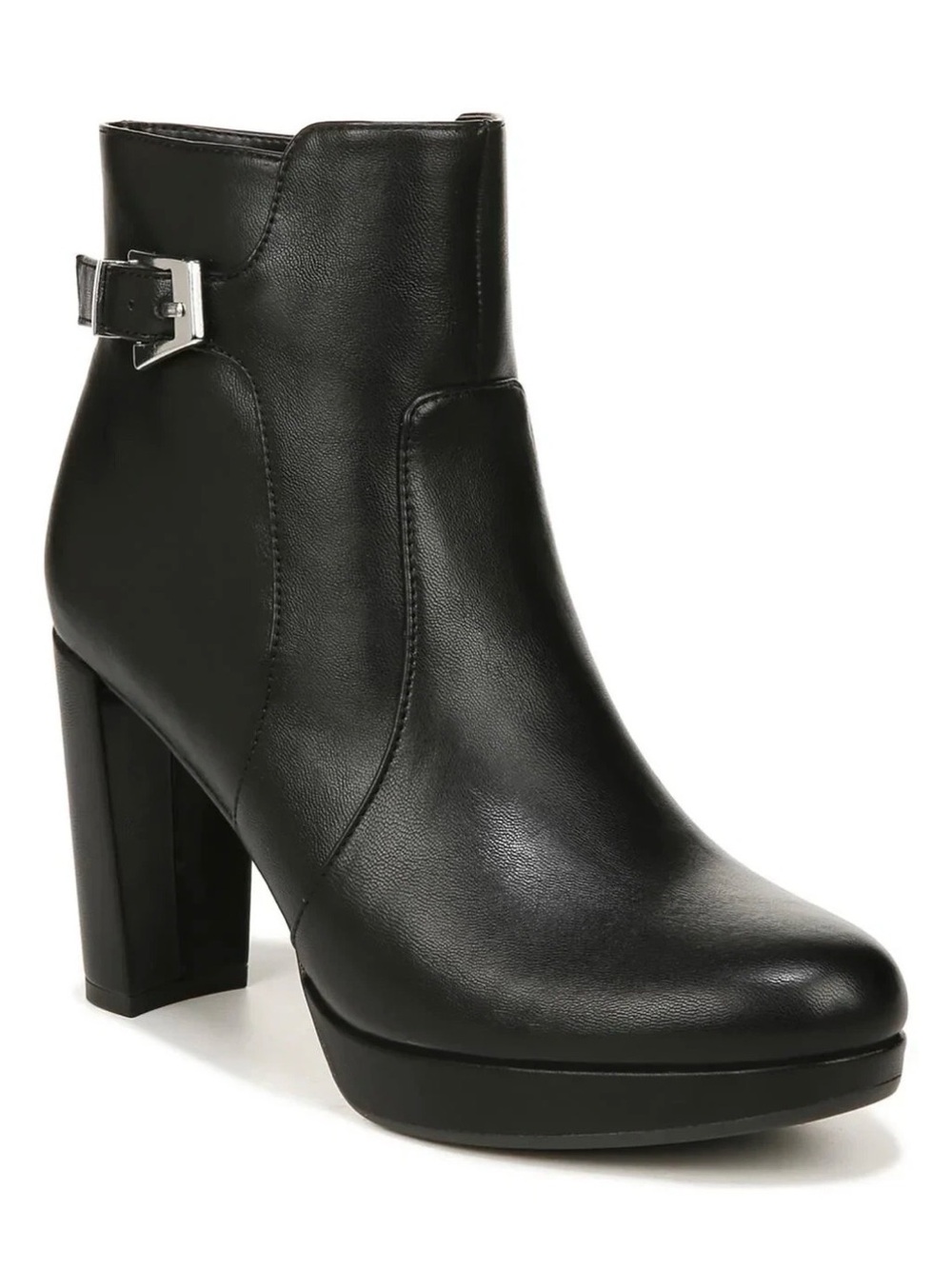 Naturalizer Braxton Black Leather Ankle Boot with Buckle Accent